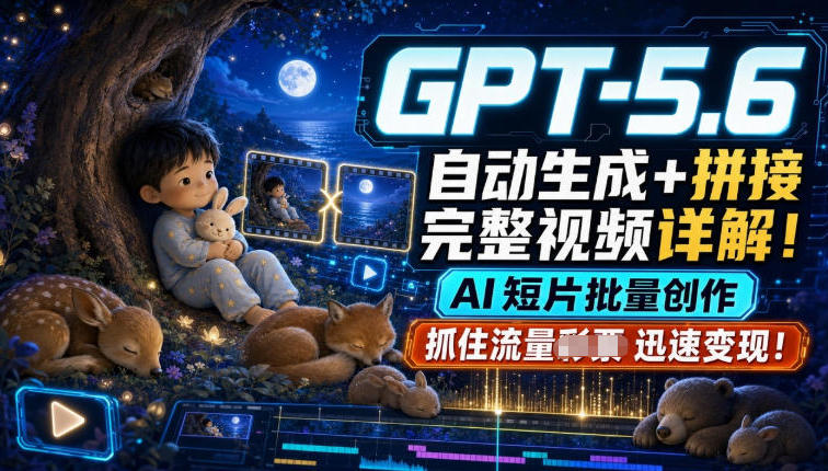 GPT-5.6自动生成+拼接完整视频详解,AI短片批量创作,抓住流量迅速变现!-极栈网络