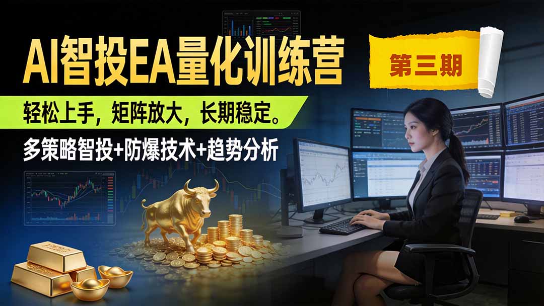 AI智投EA量化训练营第三期,多策略智投+防爆技术+趋势分析 ,小白轻松上手,矩阵放大,长期稳定,日入500U。-极栈网络