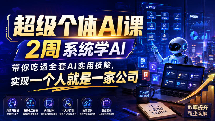 超级个体AI课,2周系统学AI,带你吃透全套AI实用技能,实现一个人就是一家公司(更新0818)-极栈网络