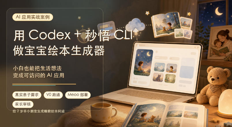 AI应用实战案例,用Codex+秒悟CLl做宝宝绘本生成器,小白也能把生活想法变成可访问的AI应用-极栈网络