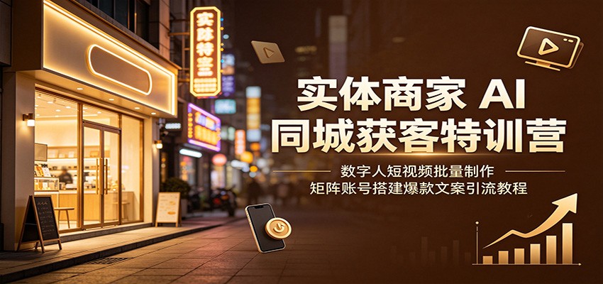 实体商家AI同城获客特训营:数字人短视频批量制作,矩阵账号搭建爆款文案引流教程-极栈网络