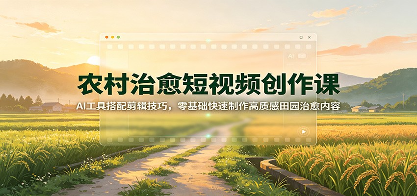 农村治愈短视频创作课:AI工具搭配剪辑技巧,零基础快速制作高质感田园治愈内容-极栈网络
