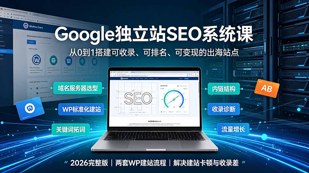 Google独立站SEO-7月系统课:出海基建×WordPress建站×AI内容生产×站内外优化×Search Console×AdSense变现-极栈网络