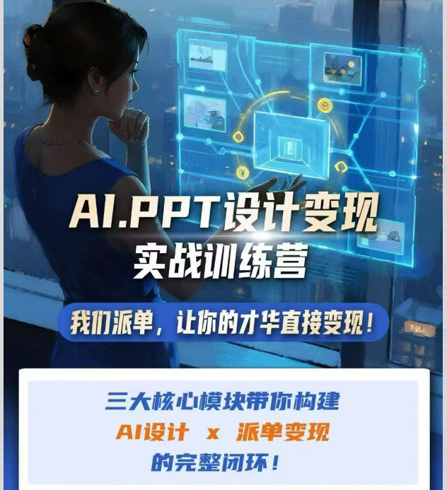 AI+PPT设计变现实战训练营,我们派单,让你的才华直接变现,三大核心模块带你构建Al设计x派单变现的完整闭环-极栈网络