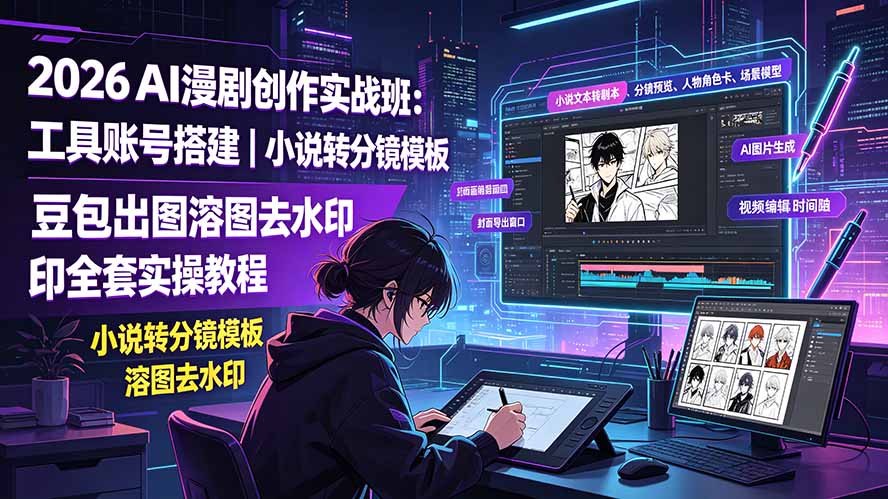 2026AI漫剧创作实战班:工具账号搭建|小说转分镜模板|豆包出图溶图去水印全套实操教程-极栈网络